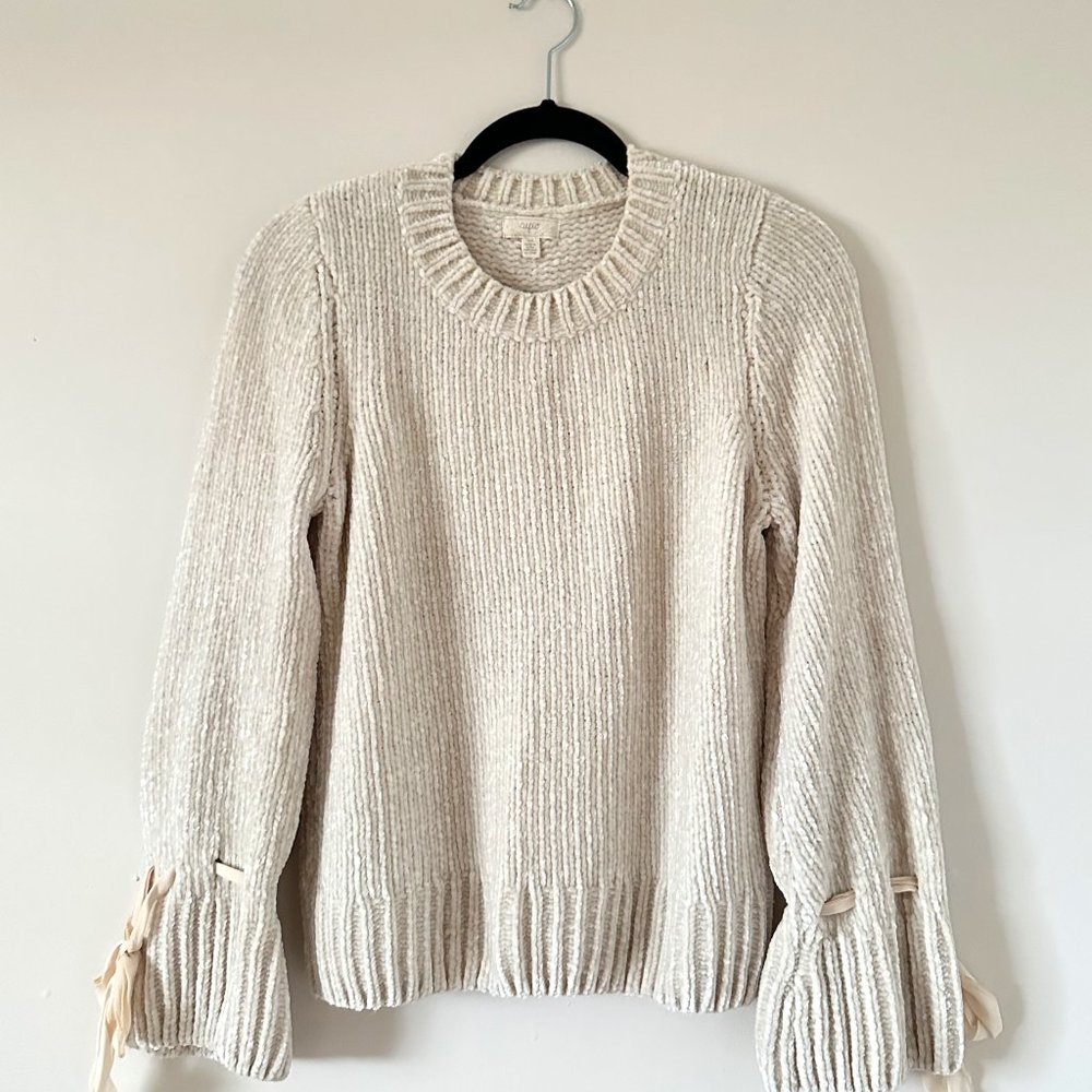 Cupio Soft Chenille Sweater with Ribbon Bell Sleeves Size S